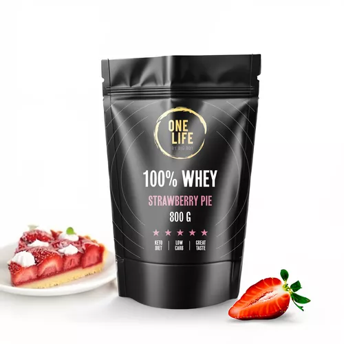 ONE LIFE 100 % Whey Protein s příchutí jahodového koláče 800g